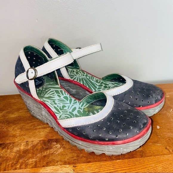 Fly London Women's Wedges - Black, White, and Green - Picture 8 of 9